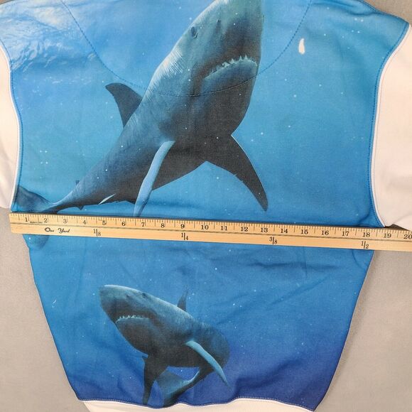 Exist Great White Shark Hoodie Sweatshirt Adult Size Small White Blue - Picture 8 of 12
